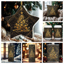 Modern, Chrismas Tree, Black Gold Cross Pattern 