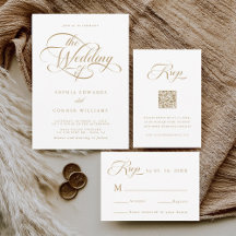 Gold & White Delicate Elegant Script Wedding Suite