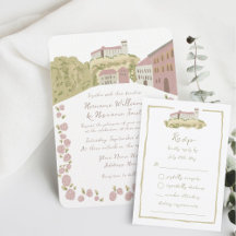 Whimsical Hand Painted Europe Wedding Invitation