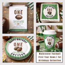 Watercolor Football First Year Down   1st Birthday