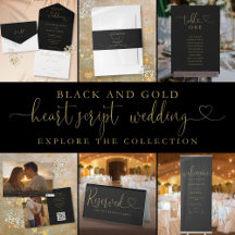Elegant Black and Gold Script Hearts Wedding Suite