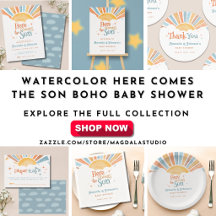Watercolor  Here Comes the Son Boho Baby Shower