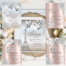 Silver Glitter Drips Balloons Birthday Invitations