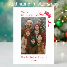 Modern Original Red Bow Christmas Photo Card 