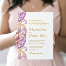 Indian Wedding Invitation Paisley, Purple & Gold