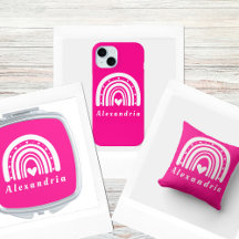 Personalized Name Hot Pink Boho Rainbow