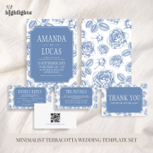 Dusty Blue Elegant Chinoiserie Wedding Set