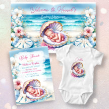 Baby Girl in Seashell Baby Shower Collection
