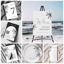 Handwritten Script and Palm Trees Wedding Suite