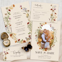 Elegant Boho Wildflowers Wedding Invitations