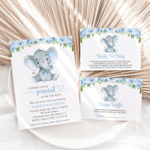 Elephant, Blue Flowers Baby Shower Collection