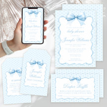 Cute light blue bow ribbon preppy baby boy shower