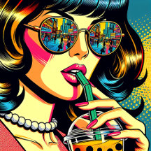 Pop Art Comic Book Pretty Woman Drinking Boba