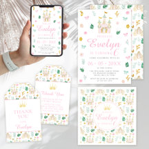 Pink teal gold cute little princess girl birthday