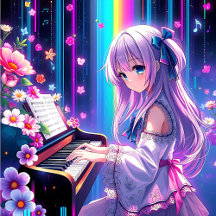 Anime Girl Playing Piano Gifts and Cards