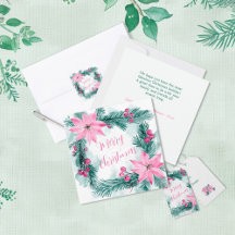 Pink Poinsettias Floral "Merry Christmas"
