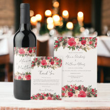 Rustic Christmas Red green Floral Winter Wedding