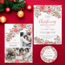 Rustic green red floral watercolor