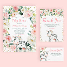 Pink Gold Floral Cow Girl Baby Shower
