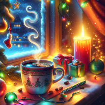 Hot Chocolate and a Lit Candle Cozy Window 