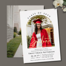 Graduation Photo Modern Arch Script Graduate White