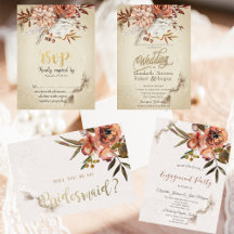 Chic Watercolor Autumn Flowers Wedding Invitations