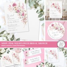 Elegant Pink Wildflower Floral Bridal Shower