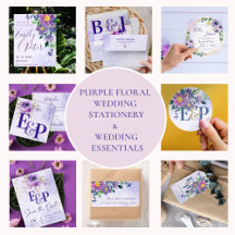 Pretty Purple Blue Floral Wedding Invitation Suite