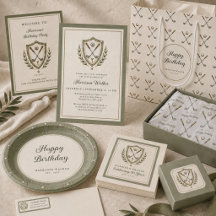 Vintage Watercolor Golf Crest Monogram Birthday