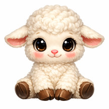 Cute Happy Sheep with Big Eyes Kawaii Farm Animal 