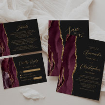 Agate Burgundy Gold Script Dark Wedding Suite