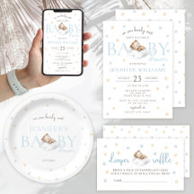 Cute Blue Sleepy Teddy Bear Baby Boy Shower