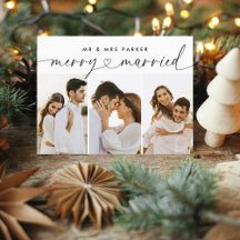 Merry and Married Heart Script Christmas Photo