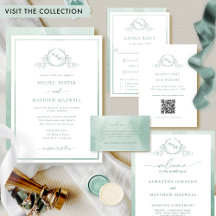 Pale Green Watercolor, Botanical Monogram Wedding 