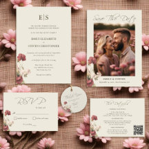 Elegant Dusty Rose Boho Monogrammed Wedding Suite