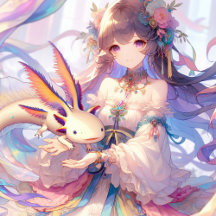 Beautiful Anime Girl and an Axolotl