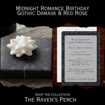 Midnight Romance Birthday:Gothic Damask & Red Rose