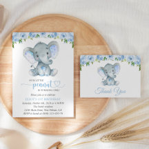 Elephant, Blue Flowers, Birthday Collection
