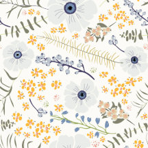 Whimsical Blue Yellow Botanical Floral