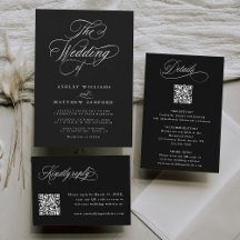Romantic Swirly Calligraphy Black Wedding Suite