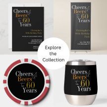 60th Birthday Party Cheers and Beers Black Gold