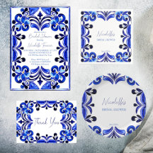 French Blue Mediterranean Ornate tiles bridal