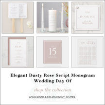 Elegant Dusty Rose Script Monogram Wedding Day Of