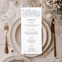 Menu Cards for Wedding, Showers, Birthday, Holiday