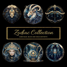 Blue Black And Gold Celestial Zodiac Sign Stickers