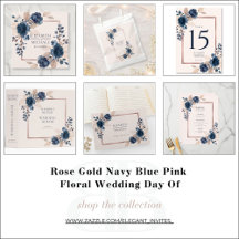 Rose Gold Navy Blue Pink Floral Wedding Day Of