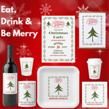 Retro Vintage Christmas Tree Berry Wreath Border 