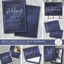 Elegant Simple Watercolor Navy Blue Wedding