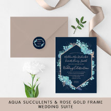 Navy Blue & Rose Gold Succulent Wedding Suite