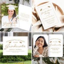 Modern White and Gold Script Graduation Suite